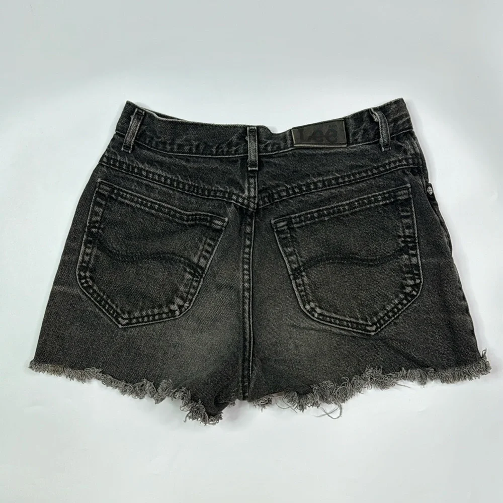 Vintage LEE Black Button Fly Raw Hem Cutoffs  High Waisted Shorts Size 7